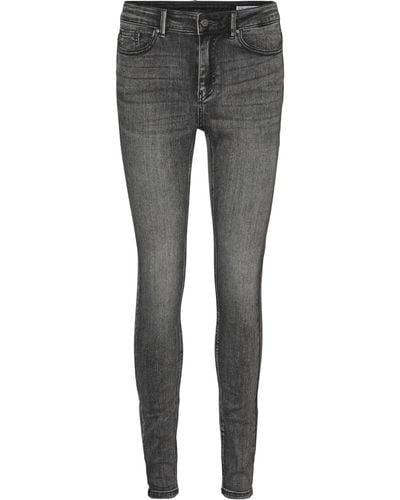 Vero Moda Jeans skinny lavaggio sfumato con vita media e chiusura con bottone e zip. Nero Nero scambiato XL/32 - Grigio