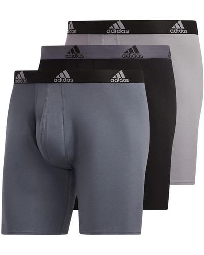 adidas Stretch Cotton Long Boxer Brief Underwear - Gray