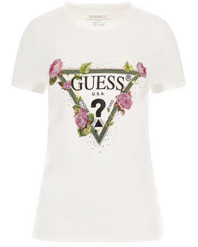 Guess SS RN Floral Triangle Tee - Bianco