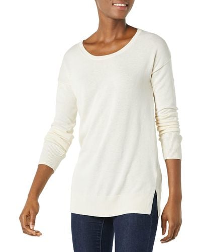 Amazon Essentials Lightweight Long-sleeved Scoop Neck Tunic Sweater - White