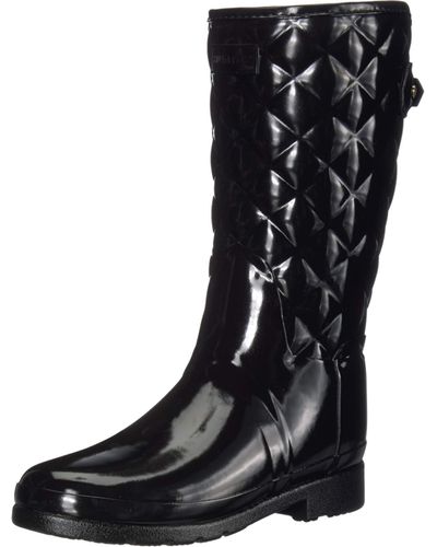 HUNTER Footwear Refined Short Quilted Gloss Rain Boot - Black