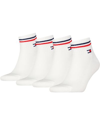 Tommy Hilfiger Lot de 4 paires de chaussettes trois-quarts unisexes au design rétro - Blanc