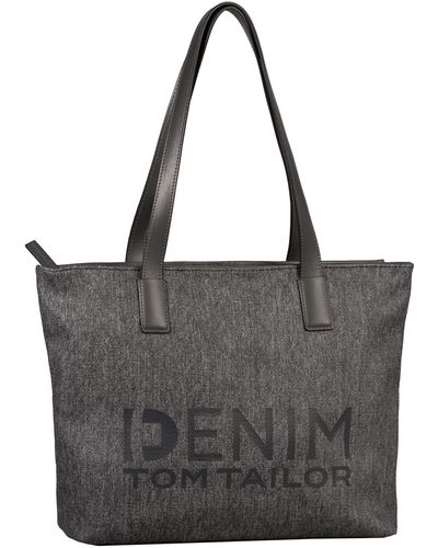 Tom Tailor DENIM bags Jessy Shopper Umhängetasche Reißverschluss Groß Grau - Schwarz