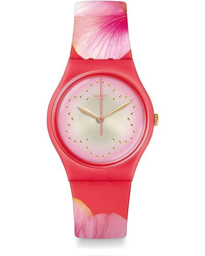Swatch Erwachsene Analog Quarz Uhr mit Silikon Armband GZ321 - Pink