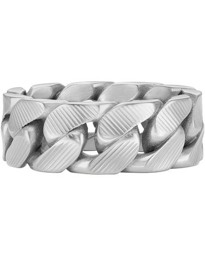 Fossil Harlow Linear Texture Chain Stainless Steel Band Ring - Grey