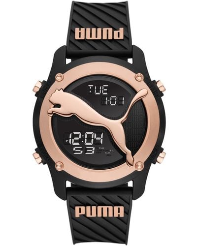 PUMA Big Cat Digital Black Polyurethane Watch - Metallic