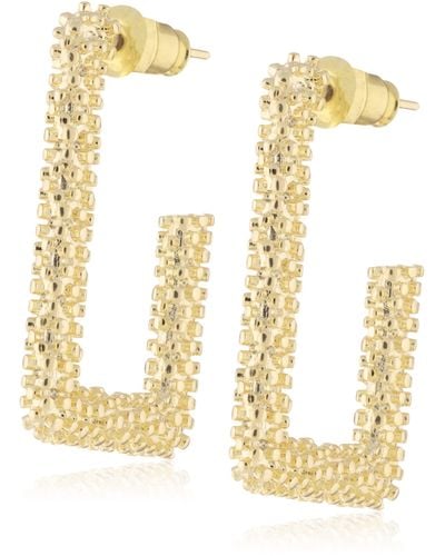 HIKARO Amazon Collection Boucles d'oreilles sculptées géométriques S925 Silver Needle 14K Gold Plated Gifts for Valentines Birthday - Métallisé