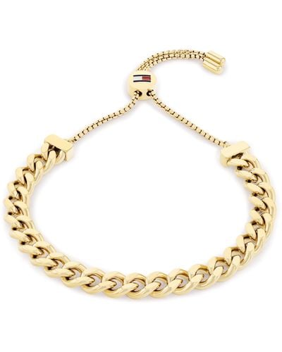 Tommy Hilfiger Jewelry Ionic Plated Thin Gold 2 Steel Chain Bracelet,color: Gold Plated - Metallic