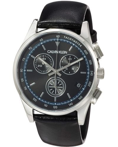 Calvin Klein S Analogue Quartz Watch With Real Leather Strap Kam271c1 - Black