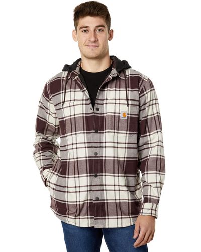 Carhartt Flannel Fleece Lined Hooded Shirt Jac - Grau