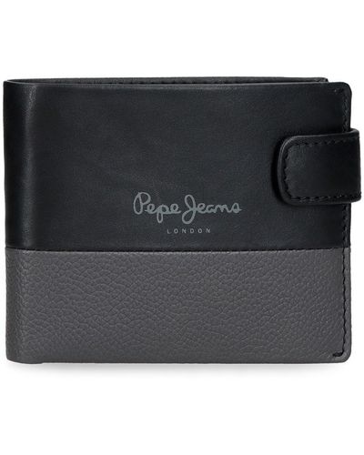 Pepe Jeans Dual Horizontal Wallet With Click Closure Black 11 X 8.5 X 1 Cm Leather