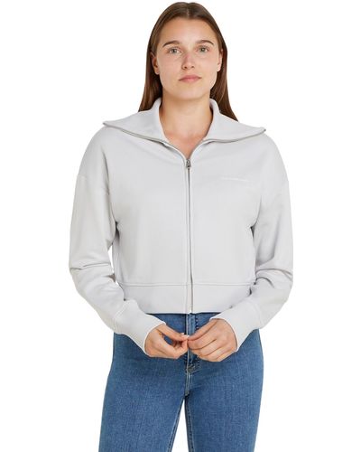 Calvin Klein Sweatshirt mit Reißverschluss Diffused Monologo Zipper - Weiß