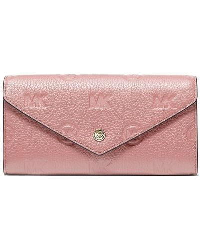 Michael Kors Jet Set Travel Large Logo Embossed Leather Envelope Wallet - Pink