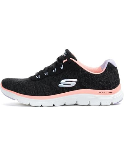 Skechers Flex Appeal 4.0 Fresh Move Sneaker,black Mesh / Coral & Lavender Trim,3 Uk