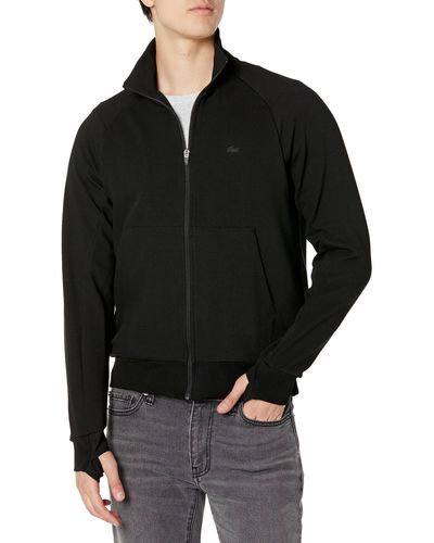 Lacoste High Neck Cotton Blend Zip Sweatshirt - Black