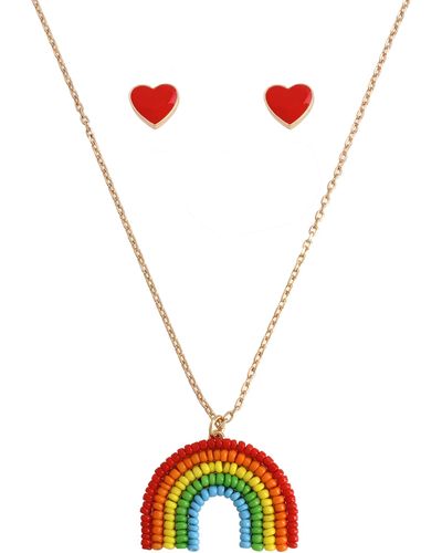 Betsey Johnson Women's Cherry Pendant Necklace - Gold Tone With Red Cherry & Leopard Heart Charm