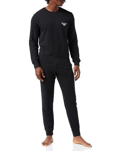Emporio Armani Sweater+pants With Cuffs Stretch Terry Loungewear Pull Pantalon Avec Poignets - Noir