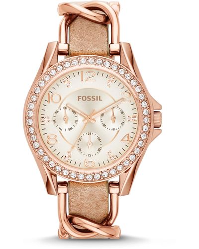 Fossil 38mm Riley Multi-functional Rose Goldtone Dial Watch - Metallic