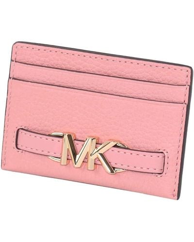 Michael Kors Reed Large Card Holder Wallet Mk Signature Logo Leather - Pink