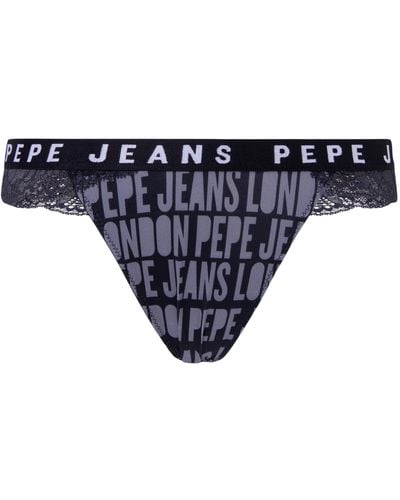 Pepe Jeans Allover Logo Thong Bikini Style Underwear - Black