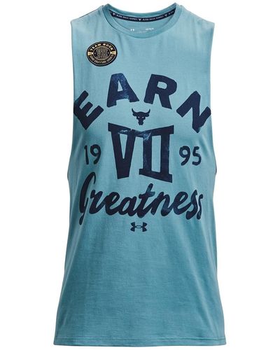 Under Armour Project Rock Tank Earn Greatness Workout Tank Large Gym Tank Blue - Blau
