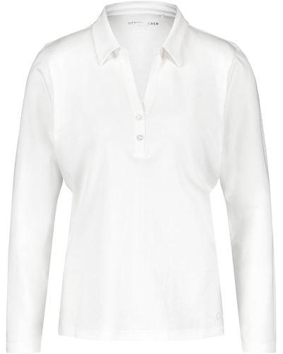 Gerry Weber Langarm Poloshirt aus Baumwolle Langarm unifarben Off-White 42 - Weiß