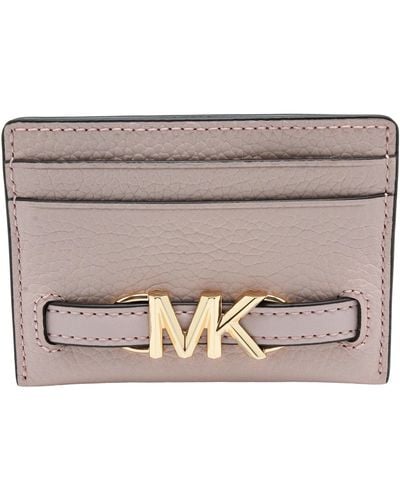 Michael Kors Reed Large Card Holder Wallet MK Signature Logo Leather - Mettallic