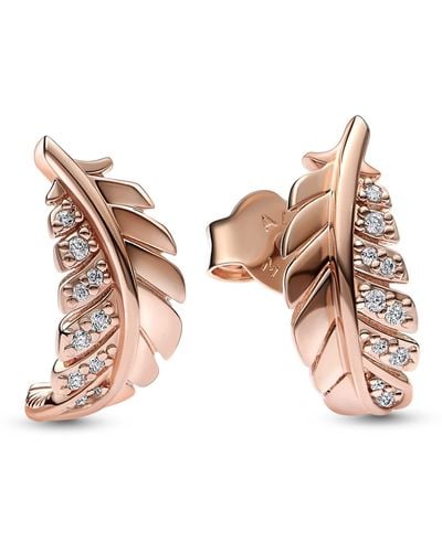 PANDORA Schwebende geschwungene Feder Ohrringe aus Rosévergoldeter Metalllegierung mit Cubic Zirkonia in der Farbe Rosé - Braun