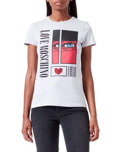 Love Moschino Slim Fit Short Sleeves With Eye And Sequins Print T Shirt - Weiß