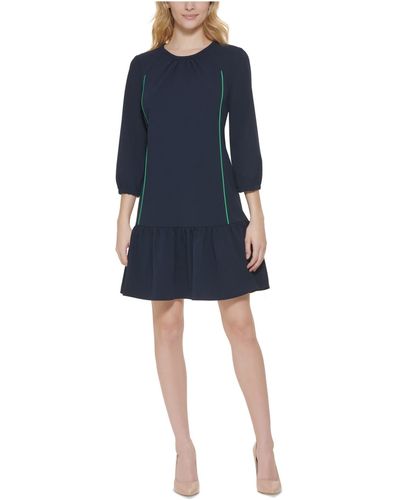 Tommy Hilfiger Scuba Crepe Dress With Color-block Piping Sky Captain 8 - Blue