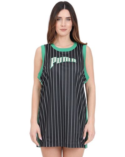 PUMA Black And Green Striped Mesh Short Dress - Blue
