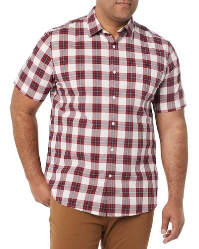 Amazon Essentials Short-Sleeve Regular-Fit Stretch Poplin Shirt Chemise - Rouge