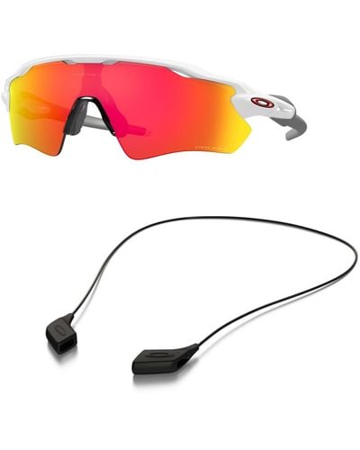 Oakley Oo9208 Sunglasses Bundle: Oo 9208 Radar Ev Path 920872 Polished White And Medium Black Leash Accessory Kit - Pink