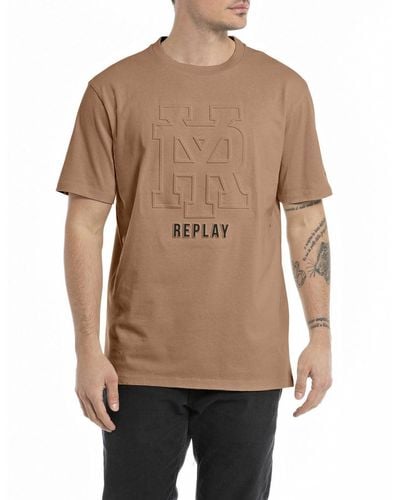 Replay T-Shirt Kurzarm Rundhalsausschnitt mit Logo - Natur