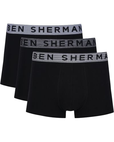 Ben Sherman Boxer Shorts in Black | Cotton Rich Trunks with Elasticated Waistband Briefs - Noir