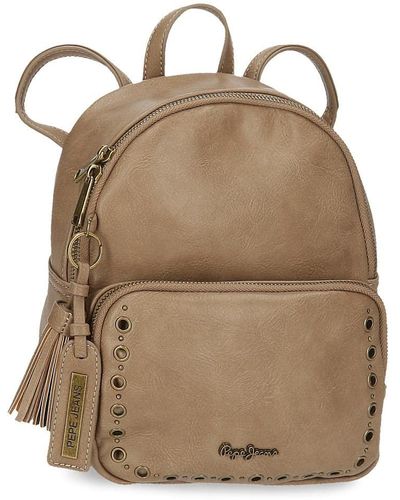 Pepe Jeans Camper Sac à dos décontracté Beige 20 x 25,5 x 10 cm Cuir synthétique - Marron