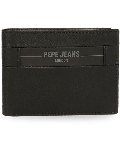 Pepe Jeans Checkbox Portefeuille Horizontal avec Porte-Monnaie Noir 11,5 x 8 x 1 cm Cuir