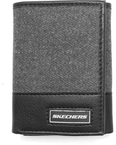 Skechers Canvas Vegan Leather Rfid Trifold Wallet - Gray