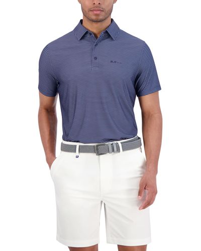 Ben Sherman Short Sleeve Printed Tech Sports Fit Polo Top - Blue
