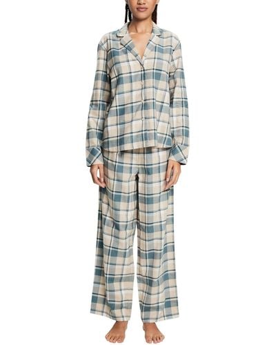 Esprit Pyjama-Set aus kariertem Flanell,New Teal Blue,XL - Mehrfarbig