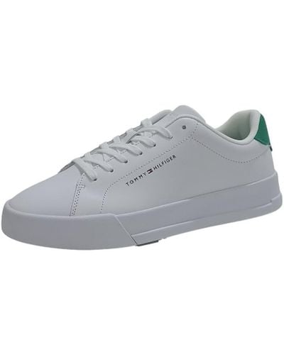 Tommy Hilfiger Court Low Trainers White Smooth Leather - Grey