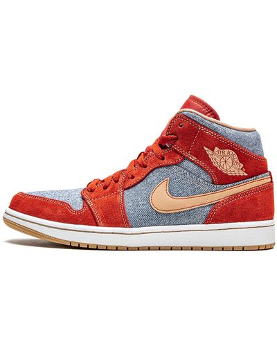 Nike Jordan Mens Air 1 Mid Se Dm4352 600 Denim Rood Suede - Maat, Cinnabar/hennep-wit, 41.5 Eu