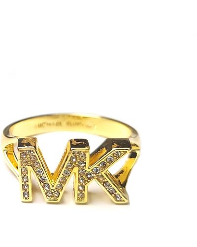 Michael Kors Mk Crystal Logo Band Ring Gold - Metallic