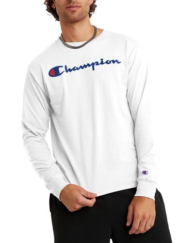 Champion T, Classic Jersey Long-sleeve Tee Shirt For , Script, White-y06794, Medium