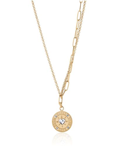 Guess Necklace With Love From Ubn70001 Stainless Steel. Swarovski Gold Plated Coin Heart - Black