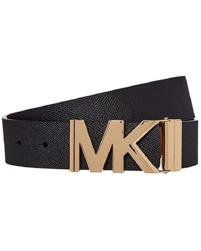 Michael Kors Saffiano Leather Reversible MK Logo Plaque Buckle Belt - Schwarz