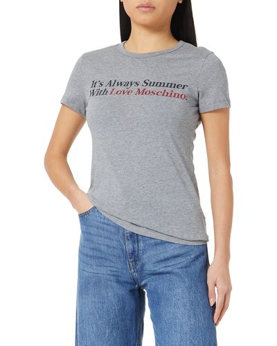 Love Moschino Slim Fit a iche Corte con Stampa Estiva e Dettagli Glitterati T-Shirt - Blu