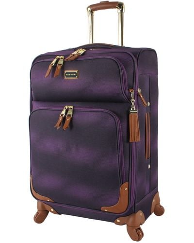 Steve Madden Lightweight 24 Inch Expandable Softside Suitcase - Mid-size Rolling 4-spinner Wheels Checked - Purple