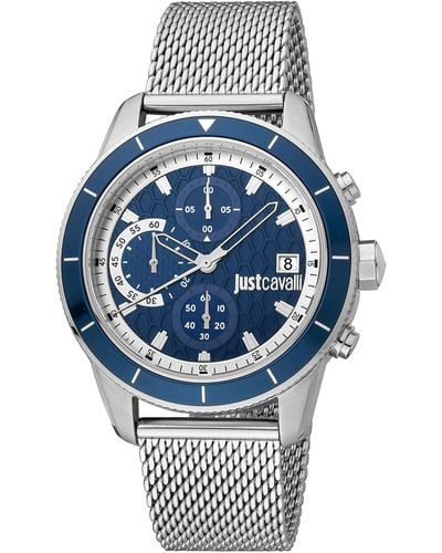 Just Cavalli Crono Maglia Quartz Watch With Analog Display And Stainless Steel Bracelet Jc1g215m0055 - Blue