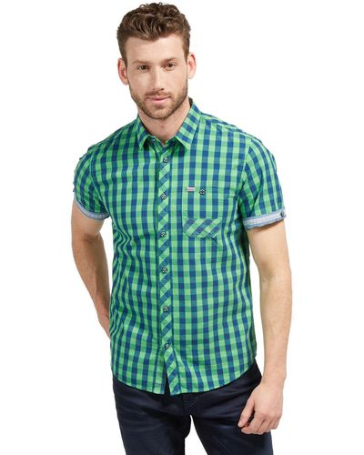 Tom Tailor Für Männer Shirt / Blouse kariertes Kurzarm-Hemd green macaws M - Grün